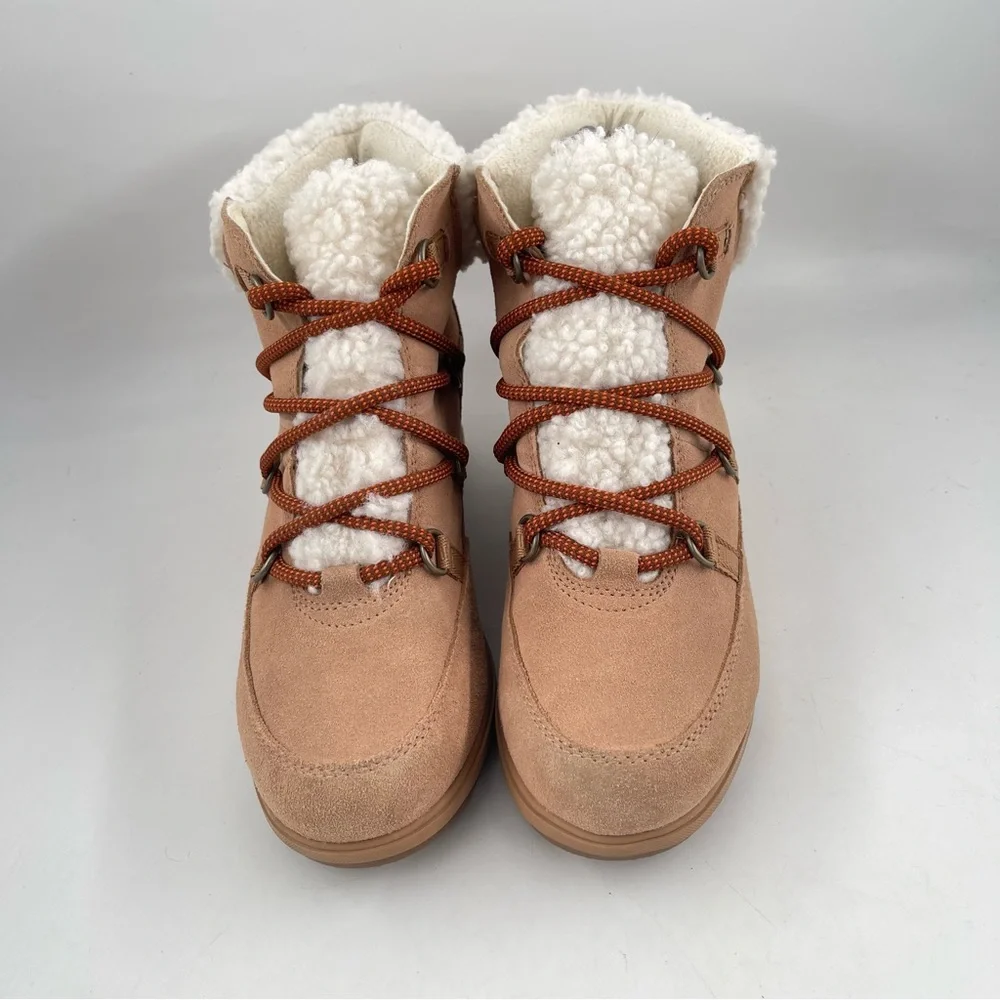 NEW! Sorel Women’s Evie -SZ 9- Cozy Tan Lace-Up Wedge Platform Ankle Booties